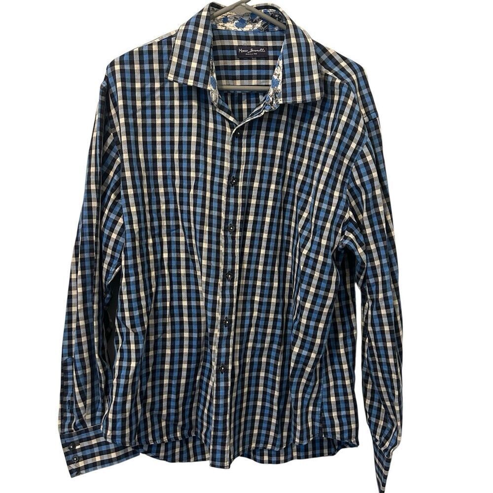 Marco Brunelli Button Up Shirt 2XL Long Sleeve 100% Cotton Plaid Preppy Rodeo